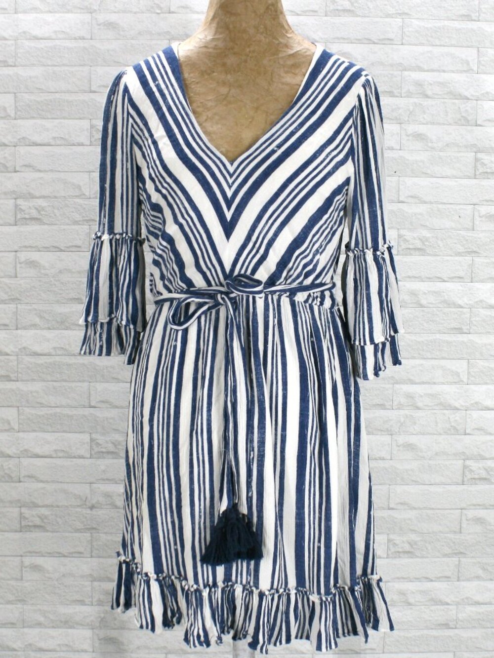 LULU'S CAST Dress AWAY Stripe Ruffle Skater Mini Cotttagecore Blue White Medium